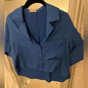 Open Edit Blue Cropped Satin Top